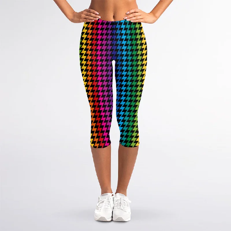 Special Price Rainbow Gay Pride Zigzag Pattern Print Women's Capri Leggings