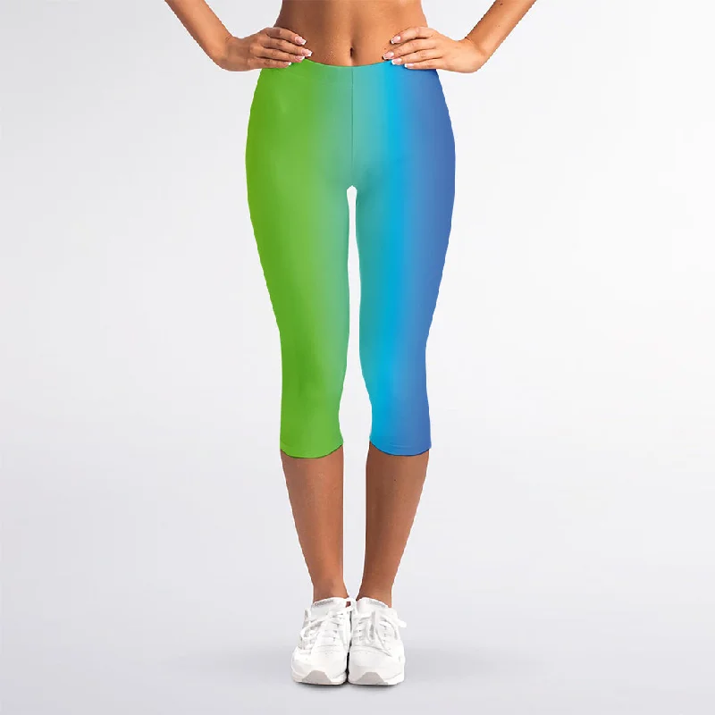 Today’s Deal Rainbow Gradient Print Women's Capri Leggings