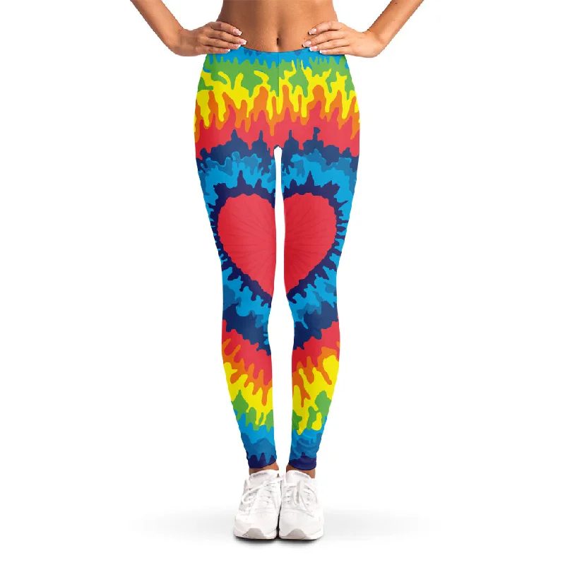 Lowest Prices Rainbow Heart Tie Dye Print Women's Leggings
