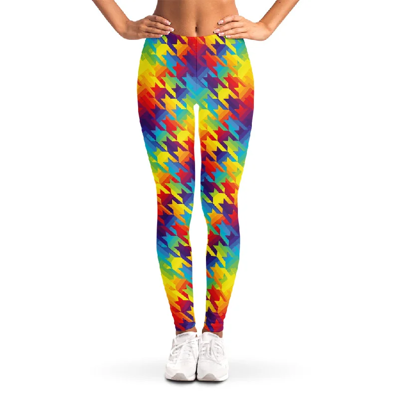 Best Deals Rainbow Houndstooth Pattern Print Women's Leggings