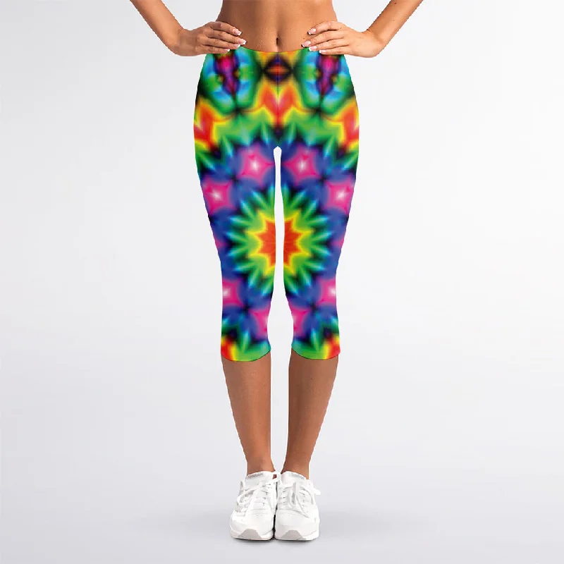 Price Cut Rainbow Kaleidoscope Print Women's Capri Leggings