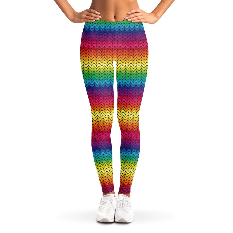 Exclusive Offers Rainbow Knitted Mexican Pattern Print Women's Leggings