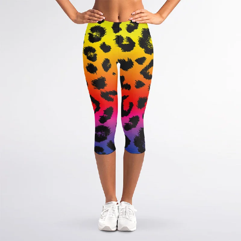 Epic Deals Rainbow Leopard Print Women's Capri Leggings