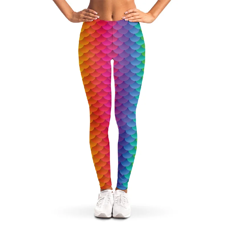 Reduced Prices Rainbow Mermaid Scale Pattern Print Women's Leggings