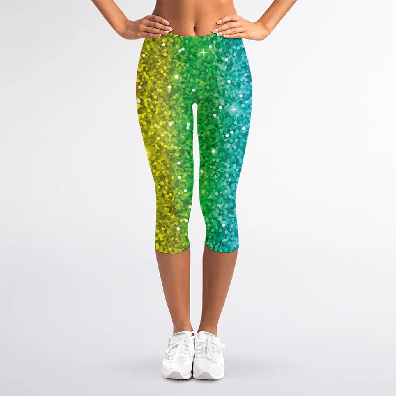 Unmissable Offer Rainbow (NOT Real) Glitter Print Women's Capri Leggings