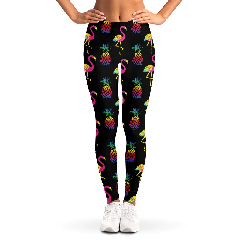 Now or Never Rainbow Pineapple And Flamingo Print Women's Leggings