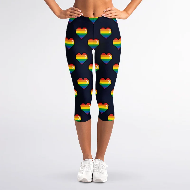 Bonus Savings Rainbow Pixel 8-Bit LGBT Pride Heart Women's Capri Leggings