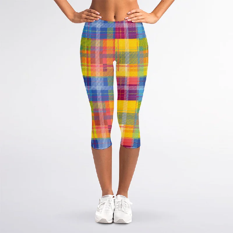 Daily Deals Rainbow Plaid Pattern Print Women's Capri Leggings