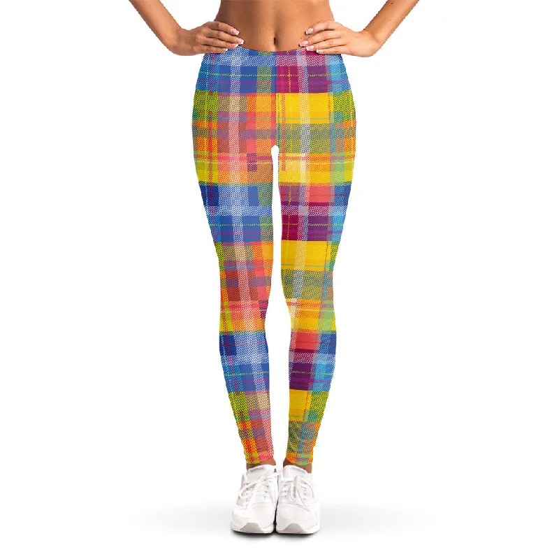 Super Sale Rainbow Plaid Pattern Print Women's Leggings