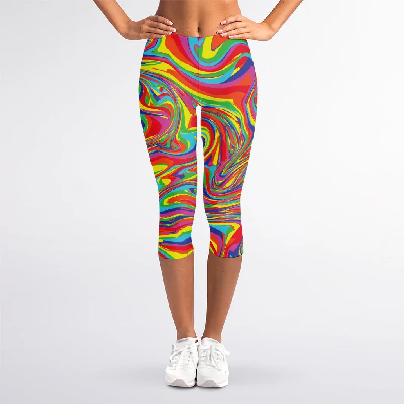 Deal Explosion Rainbow Rave Print Women's Capri Leggings