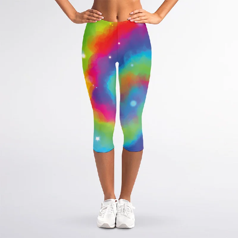 Super Sale Rainbow Spiral Tie Dye Print Women's Capri Leggings