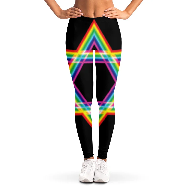 Hurry In Rainbow Star of David Print Women's Leggings