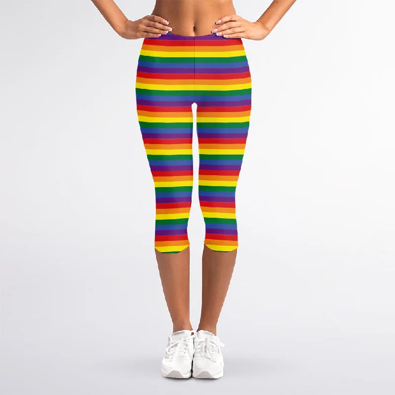 Customer Appreciation Sale Rainbow Stripe Print Women's Capri Leggings