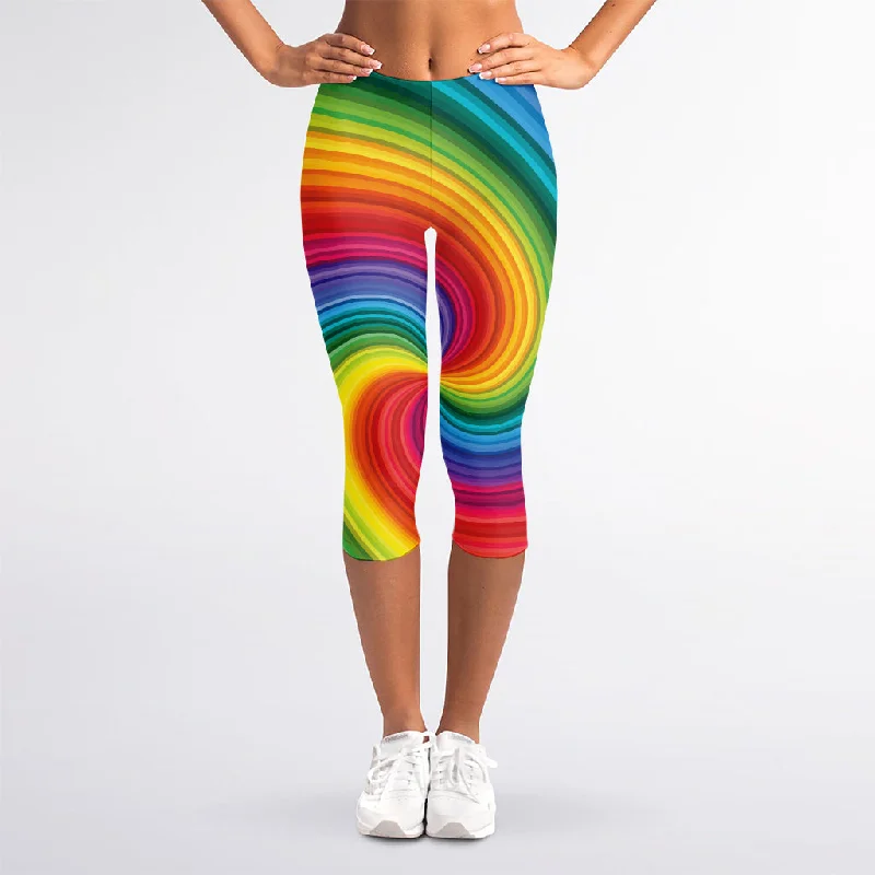 Limited Time Discount Rainbow Swirl Print Women's Capri Leggings