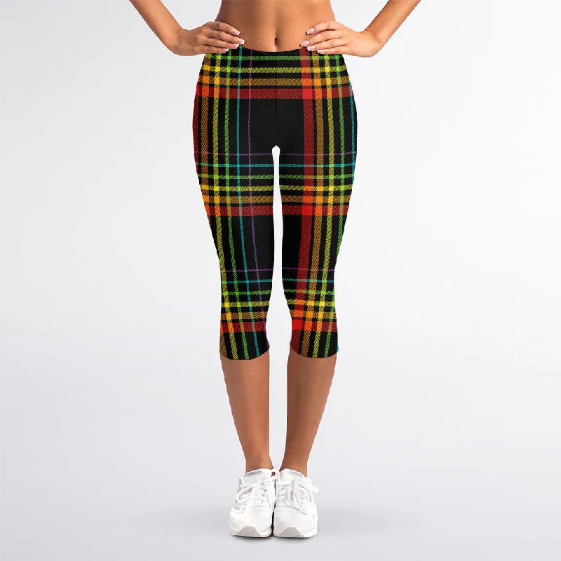 Friends and Family Sale Rainbow Tartan Pattern Print Women's Capri Leggings