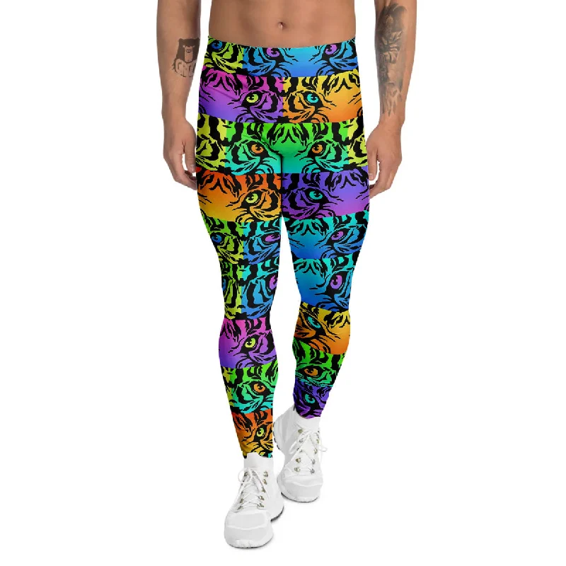 Unbeatable Prices Rainbow Tiger Eyes Print Pattern Men's Leggings