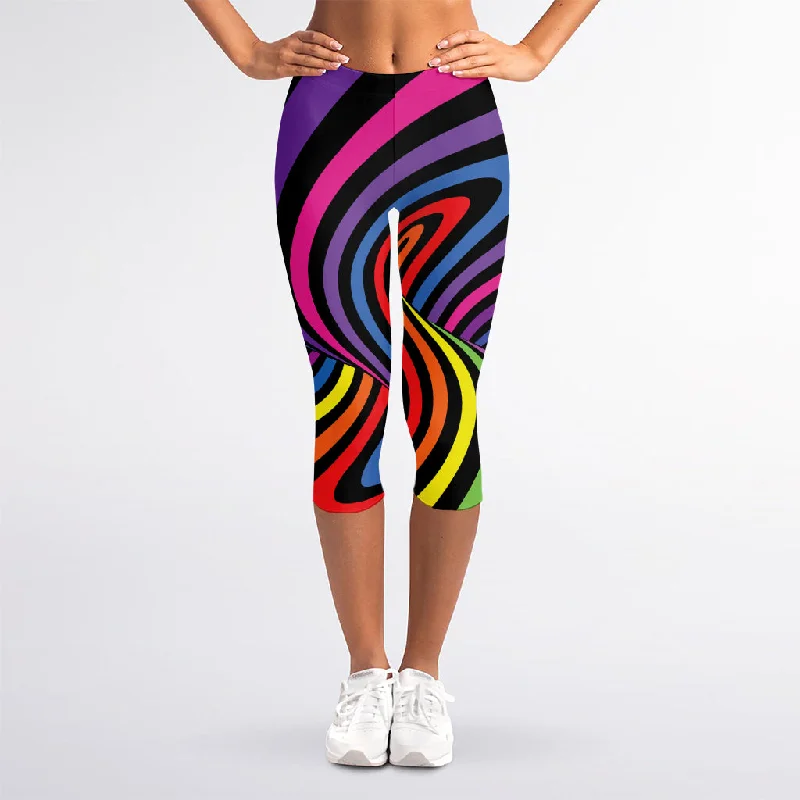 Season Finale Sale Rainbow Torus Psychedelic Print Women's Capri Leggings