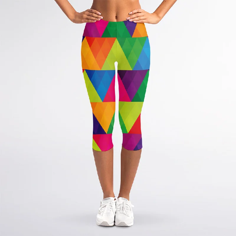 Buy More, Save More Rainbow Triangles Pattern Print Women's Capri Leggings