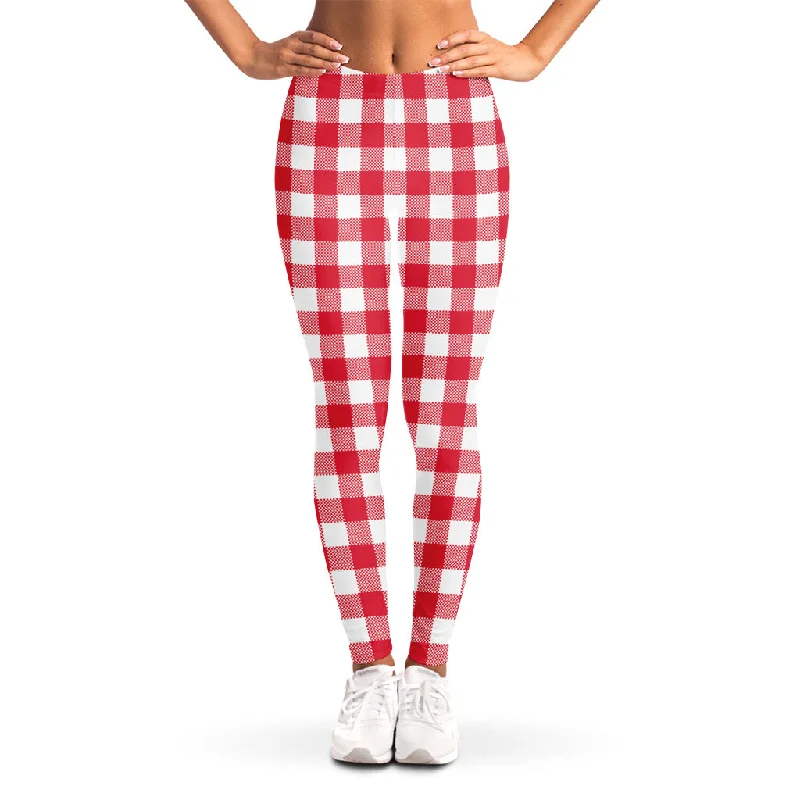 Price Blitz Raspberry Red And White Gingham Print Women's Leggings