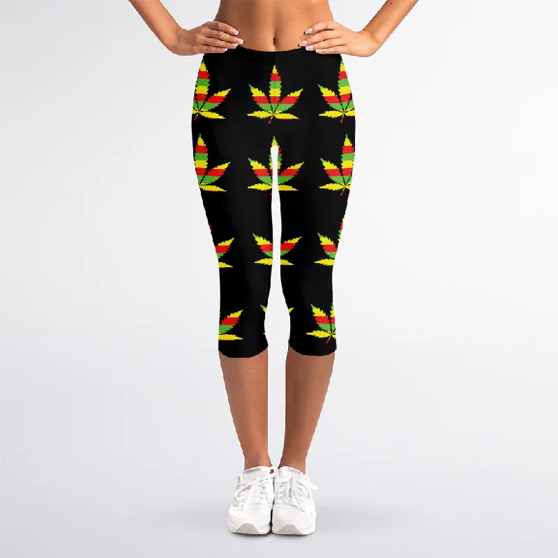 Stock Up and Save Rasta Flag Pattern Print Women's Capri Leggings