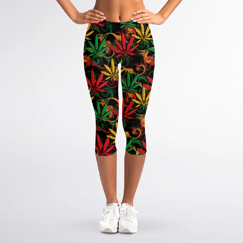Last Chance Rasta Marijuana Pattern Print Women's Capri Leggings