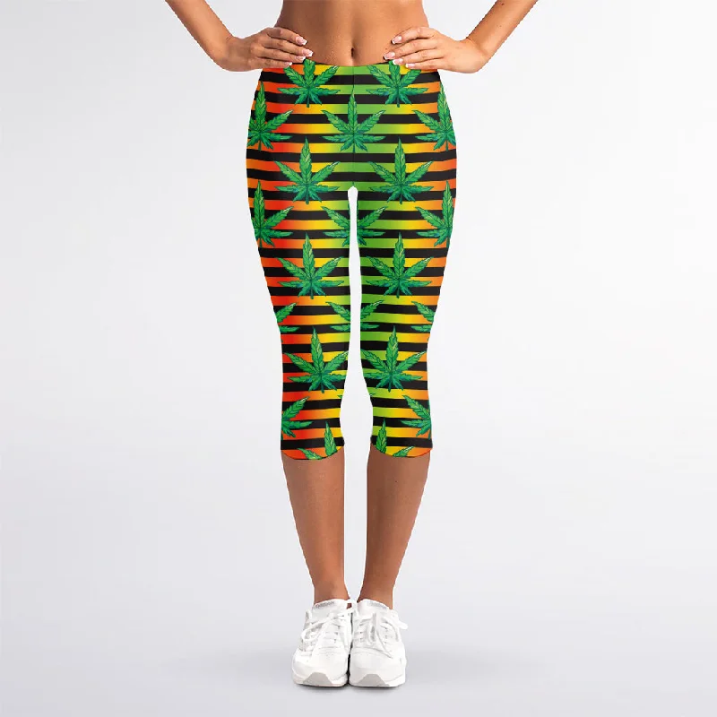 Super Sale Rasta Striped Pattern Print Women's Capri Leggings