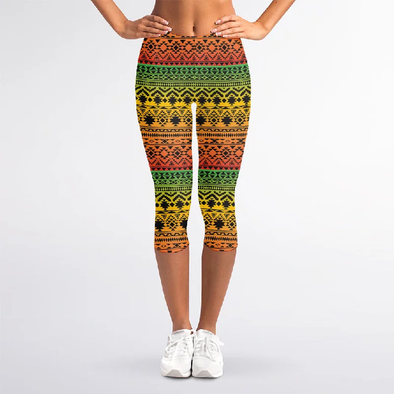 Clearance Sale Rasta Tribal Pattern Print Women's Capri Leggings