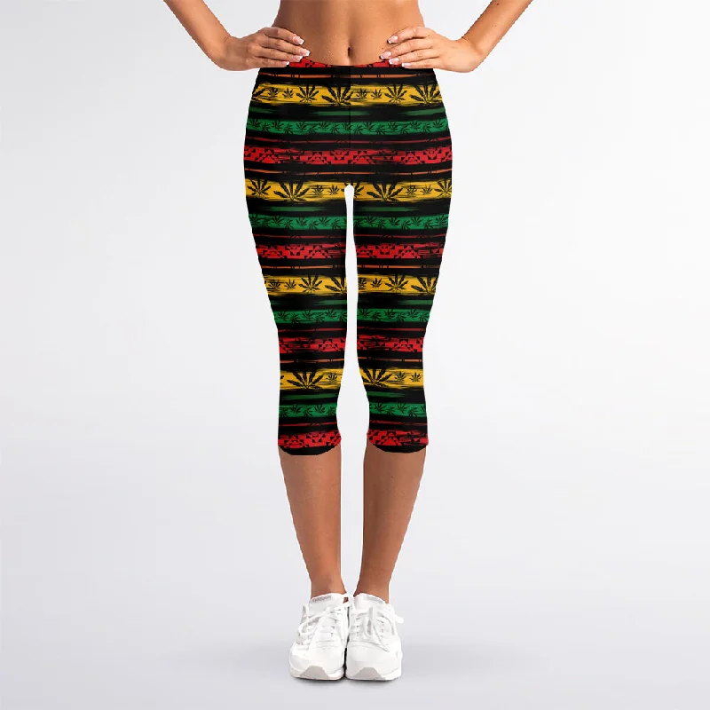 Deal of the Day Rastafarian Hemp Pattern Print Women's Capri Leggings