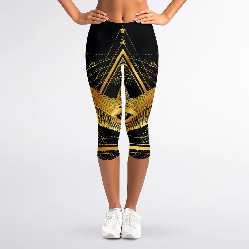 Weekend Special Raven Masonic Eye Print Women's Capri Leggings