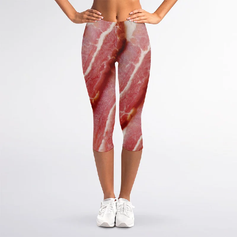 Year-End Sale Raw Bacon Print Women's Capri Leggings