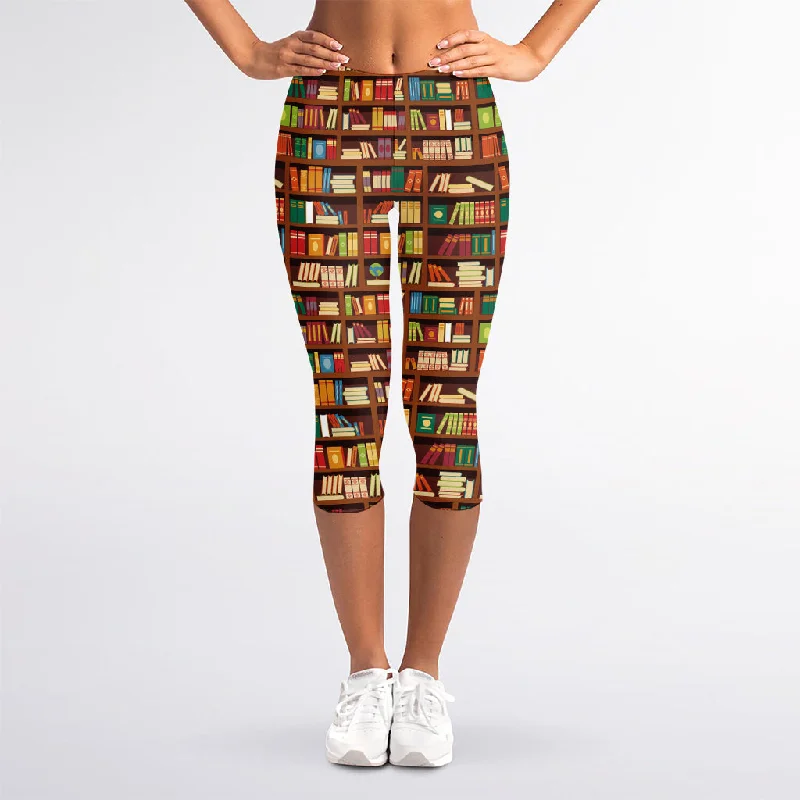 Price Reduction Reading Library Pattern Print Women's Capri Leggings