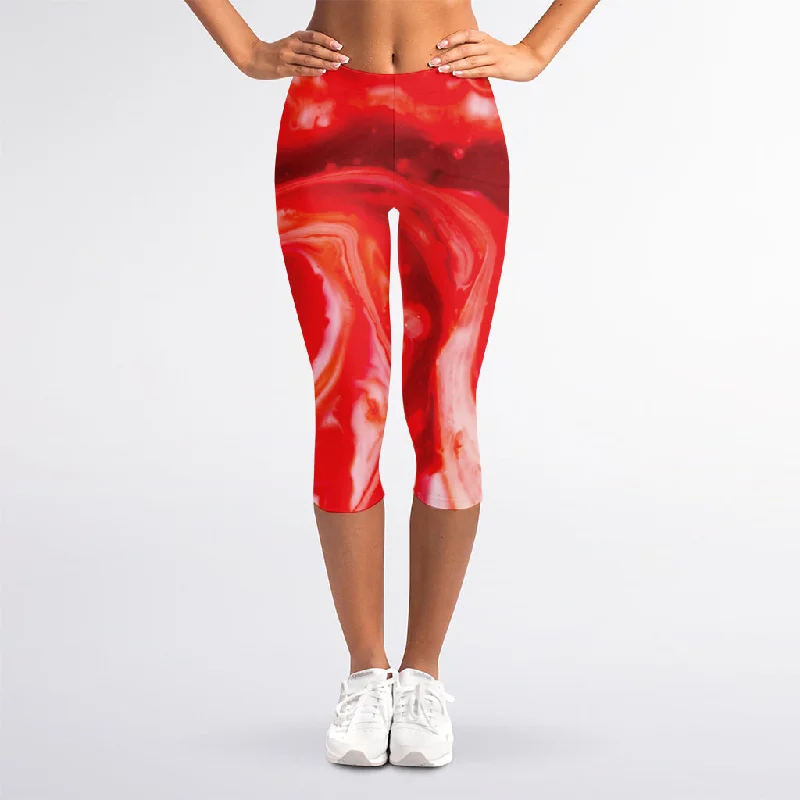 Reduced Prices Red Acid Melt Print Women's Capri Leggings