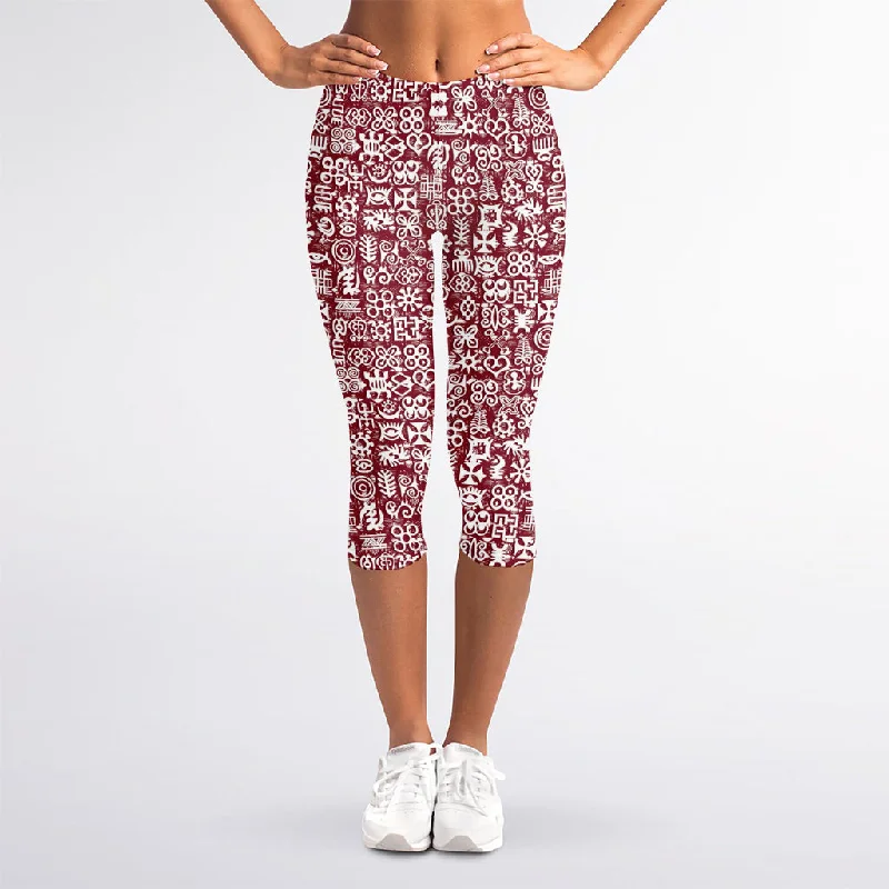 Today’s Deal Red African Adinkra Tribe Symbols Women's Capri Leggings