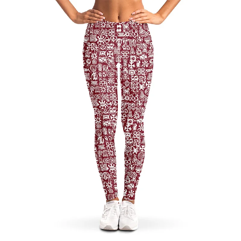 Act Now Red African Adinkra Tribe Symbols Women's Leggings