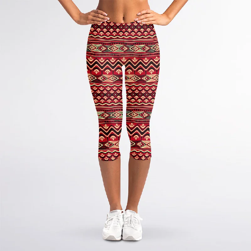 Instant Discount Red African Tribal Pattern Print Women's Capri Leggings