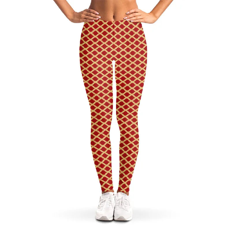 Limited Stock Red And Beige Japanese Pattern Print Women's Leggings