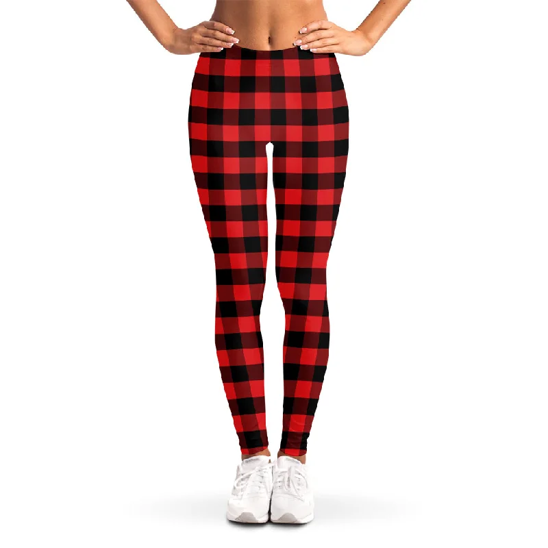 Special Discount Red And Black Check Pattern Print Women's Leggings