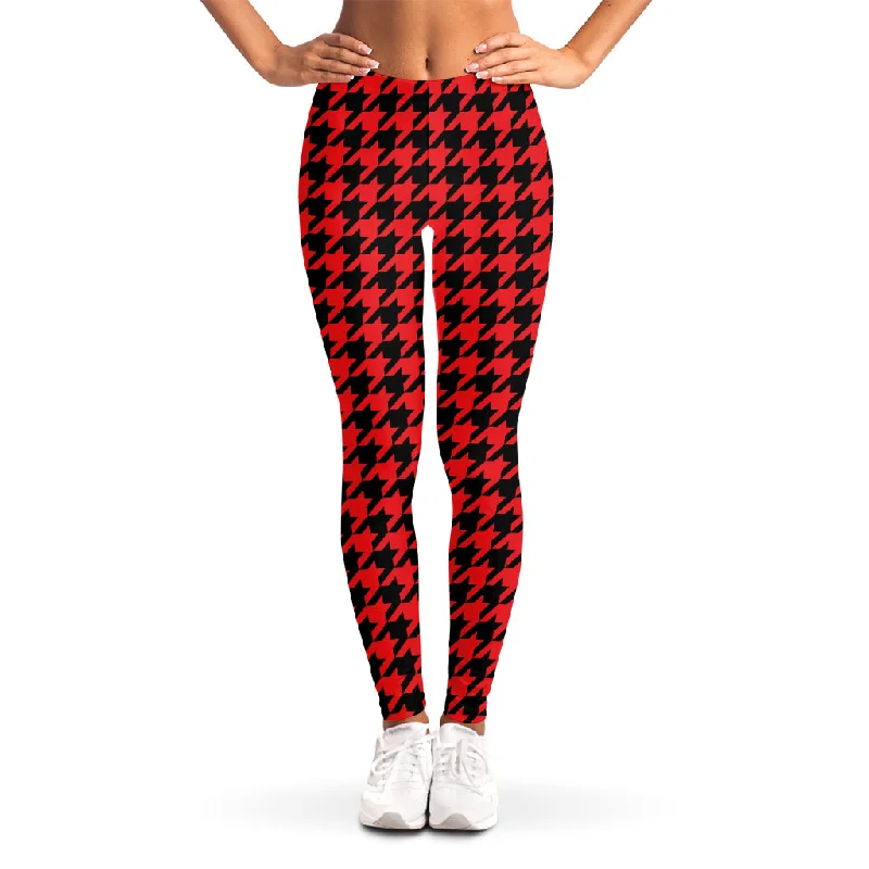 Savings Galore Red And Black Houndstooth Pattern Print Women's Leggings