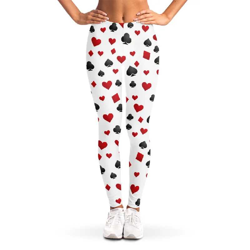 Price Cut Red And Black Playing Card Suits Print Women's Leggings