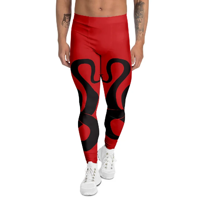 Shop and Save Red And Black Snakes Sign Print Men's Leggings