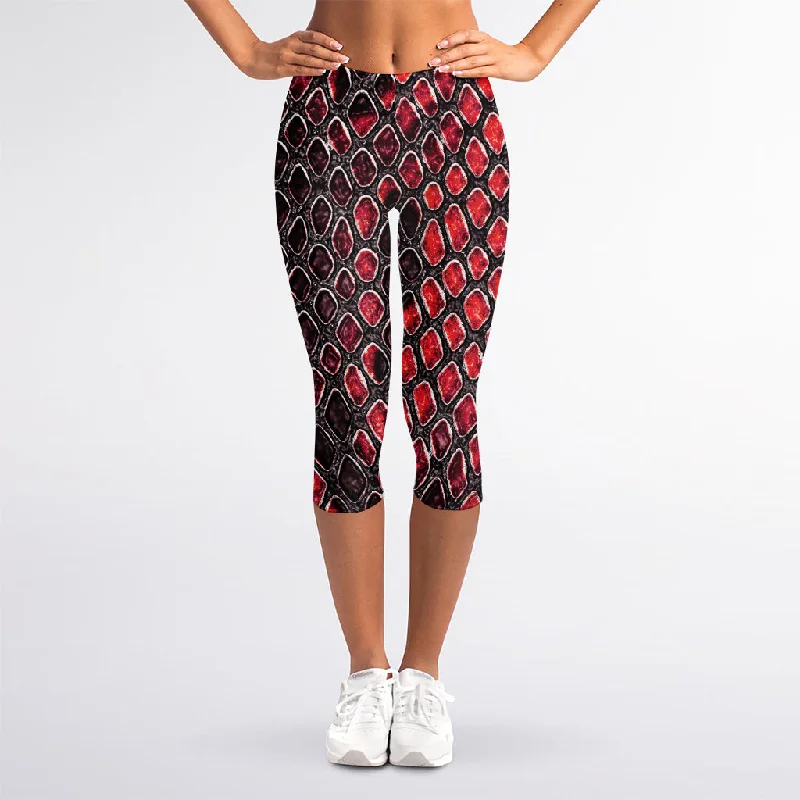 Limited Time Red And Black Snakeskin Print Women's Capri Leggings