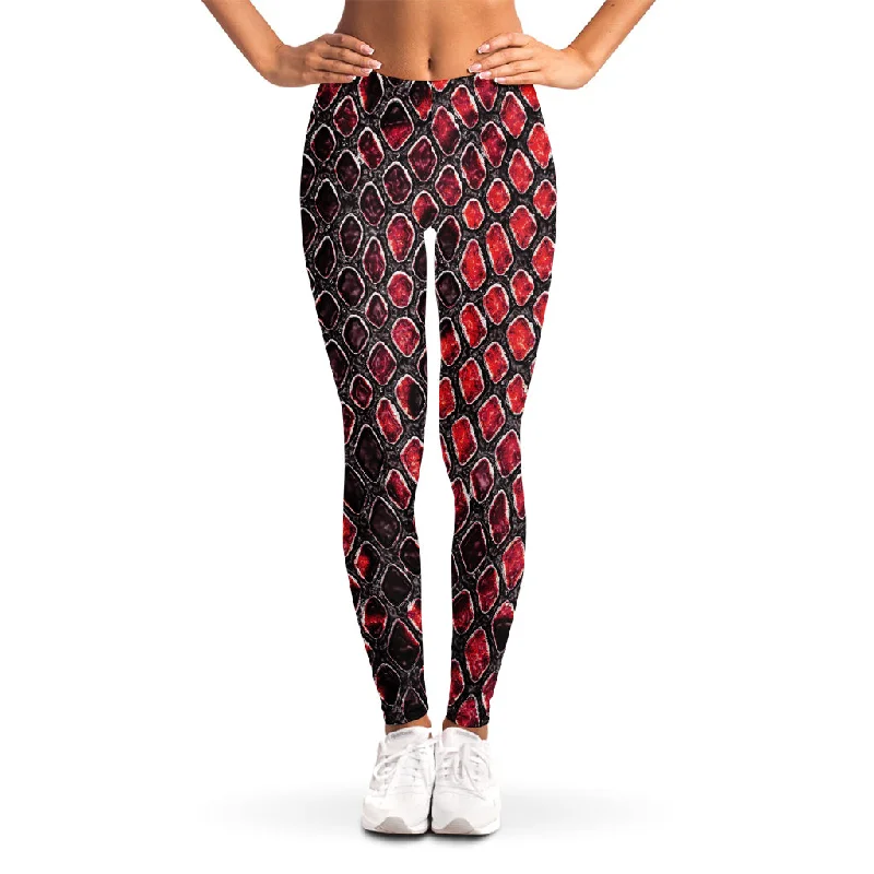 Midnight Madness Red And Black Snakeskin Print Women's Leggings