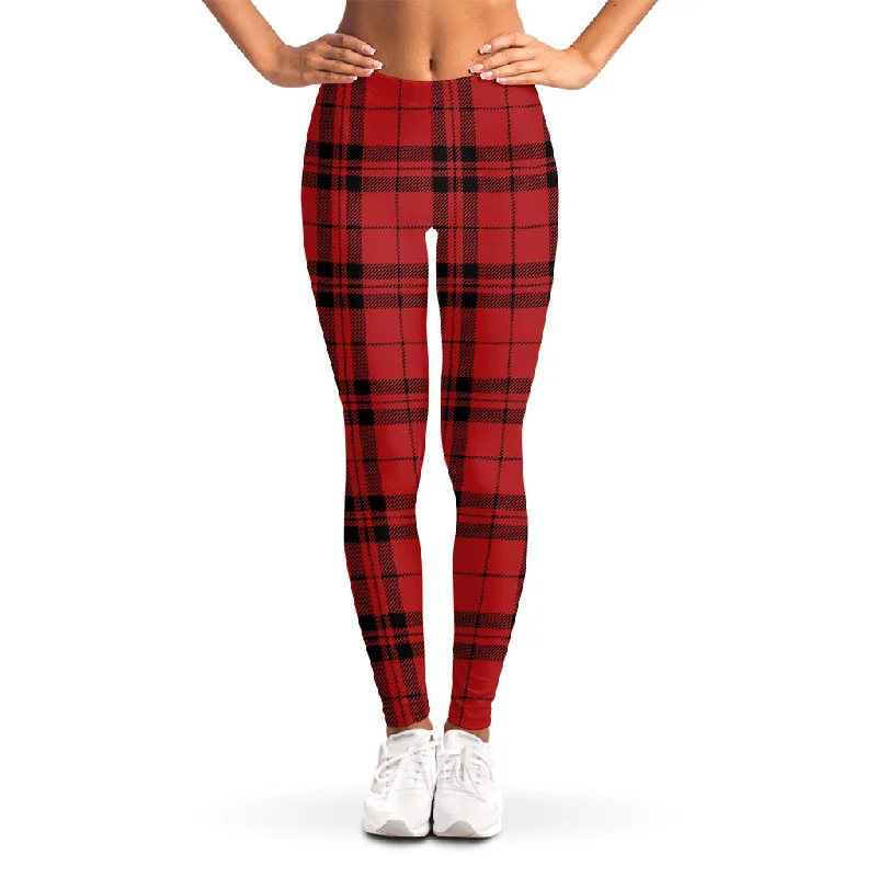 Overstock Red And Black Tartan Pattern Print Women's Leggings