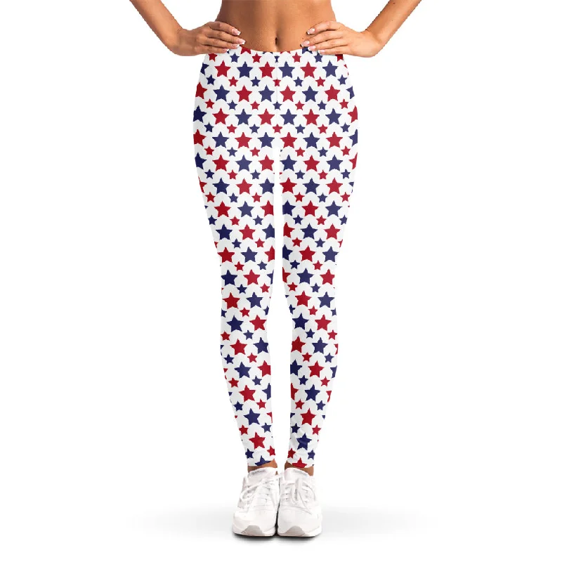Major Savings Red And Blue American Star Pattern Print Women's Leggings