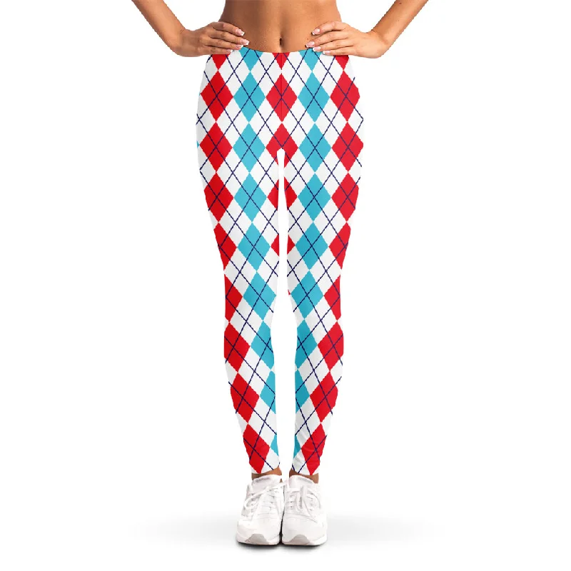 Hurry In Red And Blue Argyle Pattern Print Women's Leggings