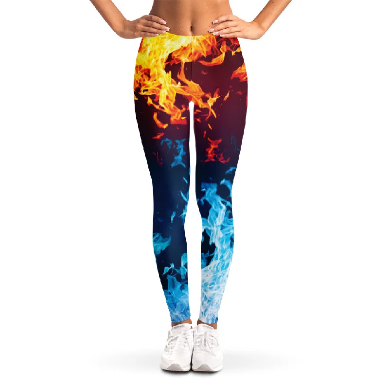 Final Markdown Red And Blue Fire Print Women's Leggings