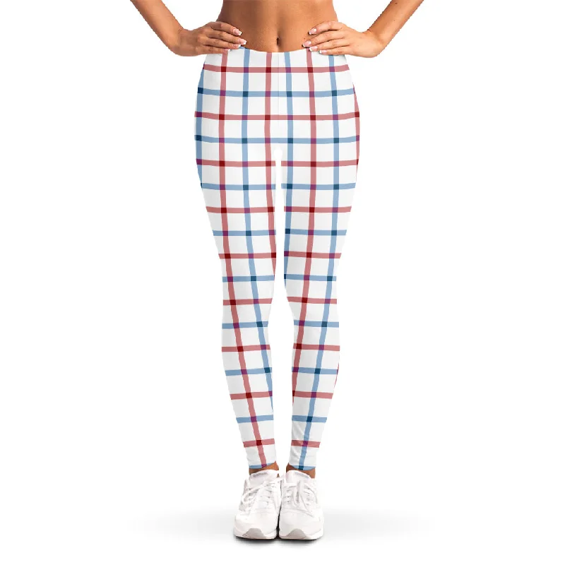 Price Drop Red And Blue Tattersall Pattern Print Women's Leggings