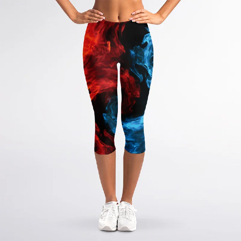 TIME-Limited Offer Red And Blue Twin Flame Print Women's Capri Leggings