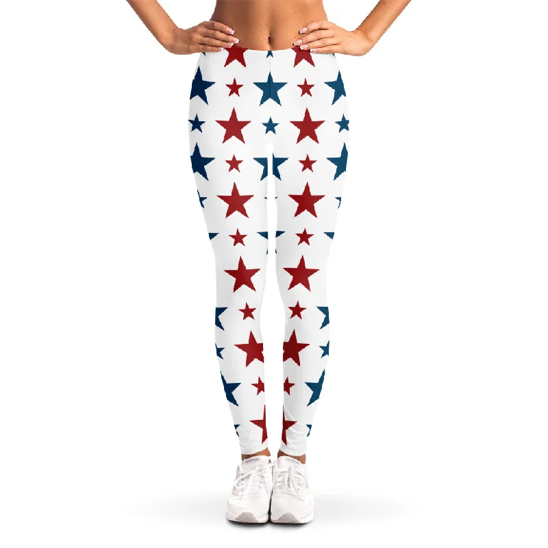 Mega Sale Red And Blue USA Star Pattern Print Women's Leggings