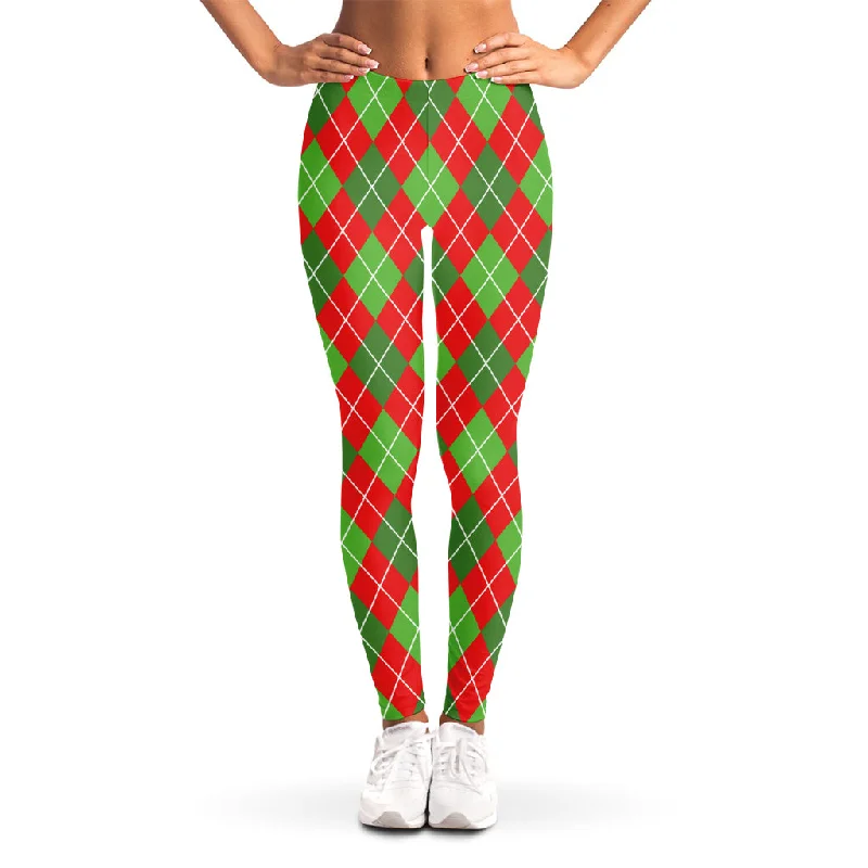 Best Bargains Red And Green Argyle Pattern Print Women's Leggings